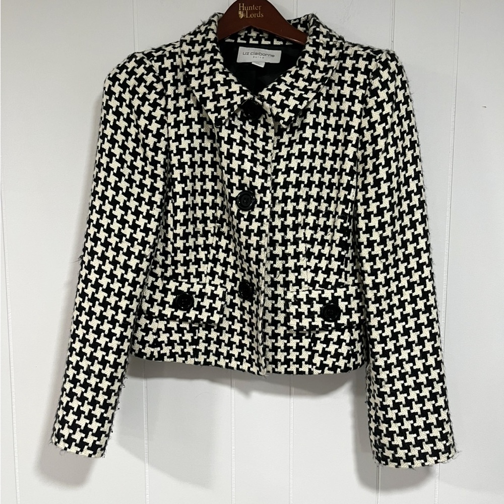 Vintage Liz Claiborne Houndstooth Blazer Jacket sz 4‎ Classic retro 90s carrier